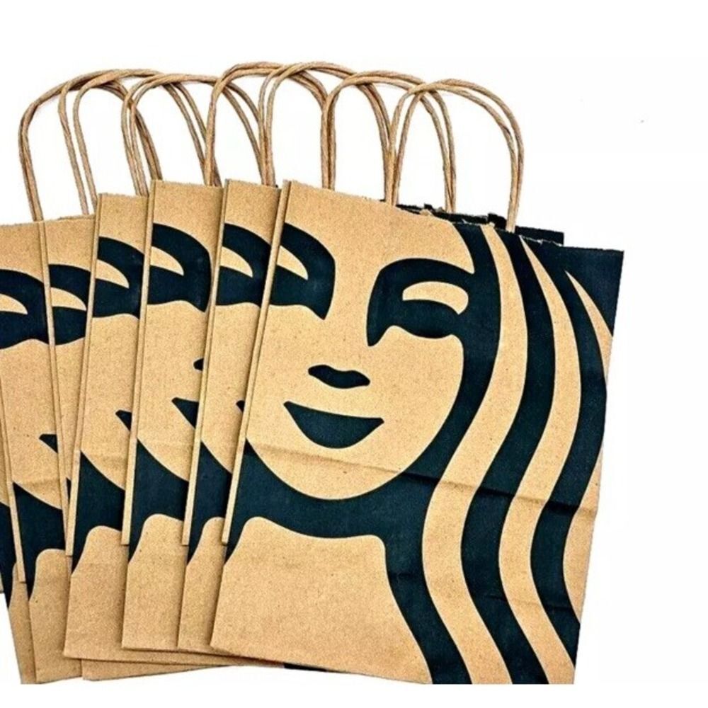 Lot Of 5 Starbucks Paper Lunch Gift Bags Shopper 8" x 10" x 4.5"